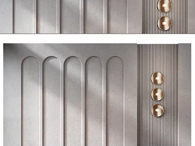 Modern Luxury Accent Wall Design With Vertical Stripes And Circular Metal Accents 3d model