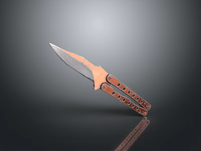 Folding Knife Weapon With Silver Blade Brown Handle Holes And Gray Background Reflection 3d model