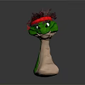 Green Cartoon Figure With Red Hair White Body And Fierce Expression On Dark Background