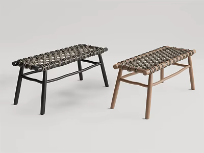 Two Minimalist Modern Public Chairs With Braided Seats And Wooden Black Frames 3d model