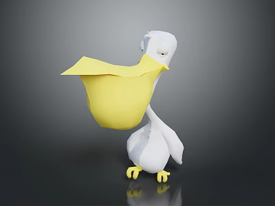 Cute Pelican With White Body Yellow Large Beak In Cartoon Style On Dark Background 3d model