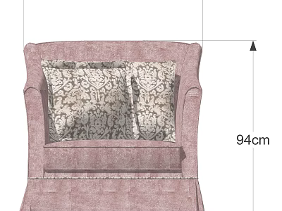 Pink Upholstered Single Sofa With Patterned Cushions And 94cm Dimensions 3d model