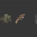 Various Forms of Trees Including Withered Orange Leaf and Blue Plants on Dark Background