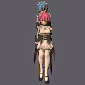 Anime Style Female Characters With Blue And Pink Hair In Maid Outfits Standing And Sitting