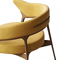 Modern Yellow Velvet Armchair With Curved Arms Round Seat Wooden Legs Design