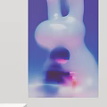 Abstract Painting With Purple Pink Blue Gradient And Childlike Figure Holding Red Object Ethereal Style