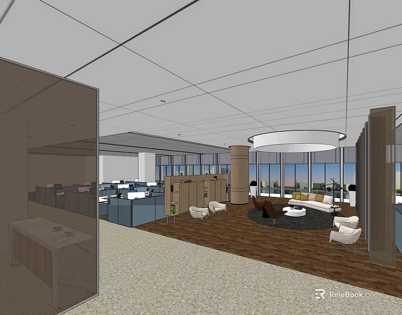 Spacious Modern Hotel Public Lounge Area With Comfortable Sofa And Large Windows 3d model