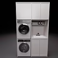 Modern Laundry Cabinet Unit With Washing Machine Dryer Storage Cabinets And Sink Counter