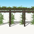 Outdoor Wooden Pergola With Climbing Vines And Pink Flowers Covering Top