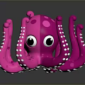 Cute Pink Octopus With Multiple Tentacles Having White Spots And Big Eyes 3d model