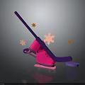 Pink Ice Skates And Purple Hockey Stick With Puck Snowflakes And Orange Decorations