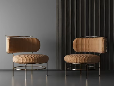 Modern Beige Woven Accent Chairs With Metal Frame And Round Seat Design 3d model