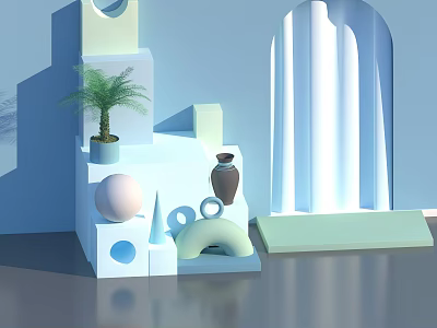 Modern Geometric Home Decor Display With Plant Vase Sphere And Arch Structure 3d model