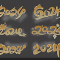 Golden 2024 Dragon Artistic Design Elements With Calligraphy And Patterns