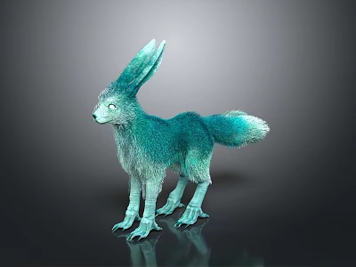 Game Movie Fantasy Creature Character With Turquoise Fluffy Fur Large Ears And Tail 3d model