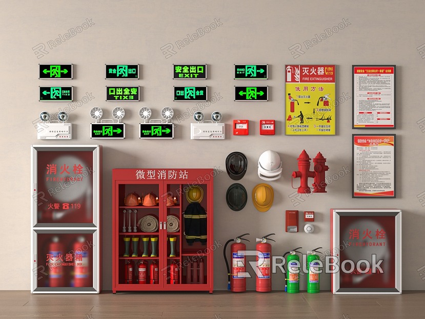 Modern fire fighting equipment fire hydrant fire extinguisher safety exit alarm emergency lighting model