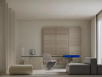 Quiet Study Room Cream Living Room 3d model