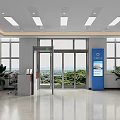 Tidy Modern Public Office Area With Reception Desk Potted Plants And Justice Slogan