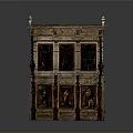 Traditional Wooden Cabinet With Intricate Carvings Decorative Columns And Ornate Panels