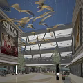 Modern Shopping Mall Interior With Multi Level Design And Hanging Decorative Elements 3d model