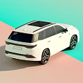 White SUV Car Featuring Panoramic Sunroof Black Wheels Modern Design And Aqua Pink Background