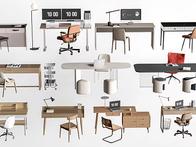 Modern Home Office Desk Designs With Chair Lamp Computer And Storage Solutions 3d model