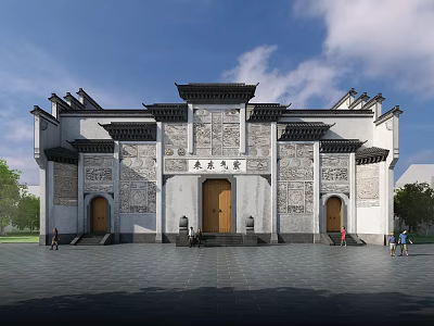 Traditional Chinese Architecture Building With Symmetrical Design Wooden Doors And Carvings 3d model