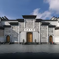 Traditional Chinese Architecture Building With Symmetrical Design Wooden Doors And Carvings