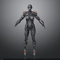 Futuristic Female Robot 3D Model With Metallic Armor And Red Accents