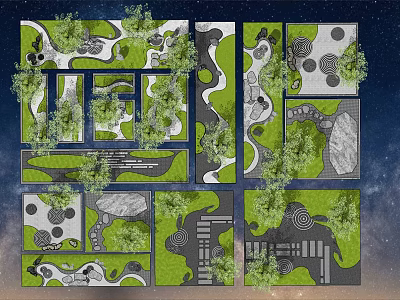 Garden Ornaments Design With Various Layouts Paths Plants Stones And Circular Patterns 3d model