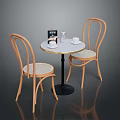 Modern Round Table With White Top And Black Legs Paired With Wooden Curved Back Chairs