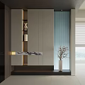 Modern Shoe Cabinet Design With Sleek Finish Marble Countertop LED Lighting And Decorative Plant