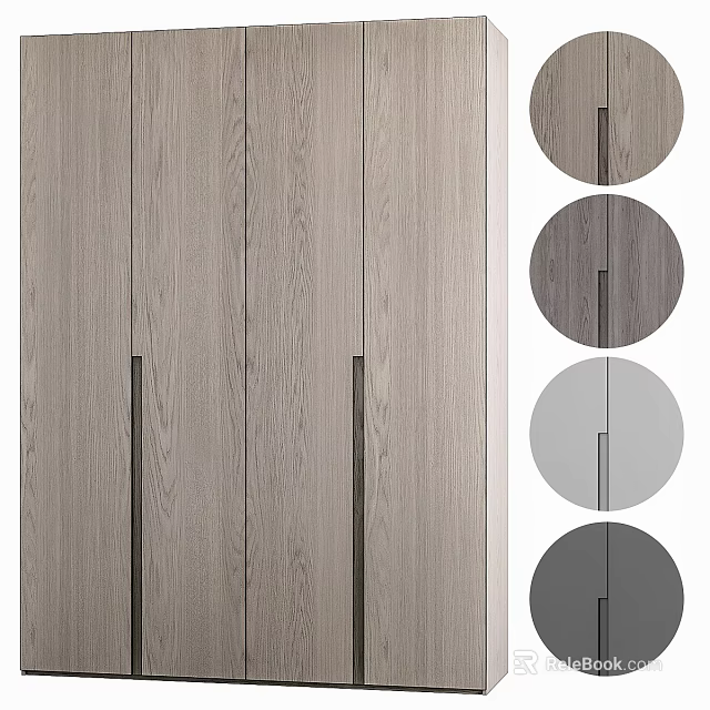 Modern Wooden Wardrobe Design With Long Black Handles And Various Gray Panels 3d model 