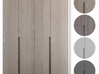 Modern Wooden Wardrobe Design With Long Black Handles And Various Gray Panels 3d model