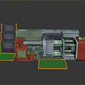 Industrial Mechanical Device With Complex Structure Red Green Gray Components And Metal Frames