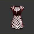 Stylish Black and White Polka Dot Dress with Black Collar Cuffs and Decorative Waistband