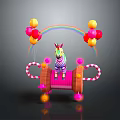 Colorful Zebra On Pink Seat With Candy Cane Railings Rainbow And Balloons Decor