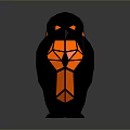 Geometric Black Owl With Red Eyes And Orange Glowing Interior In Low Poly Art Design