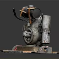 Heavy Duty Industrial Equipment With Metal Engine Wheel Base Mechanical Parts And Rustic Metal Platform