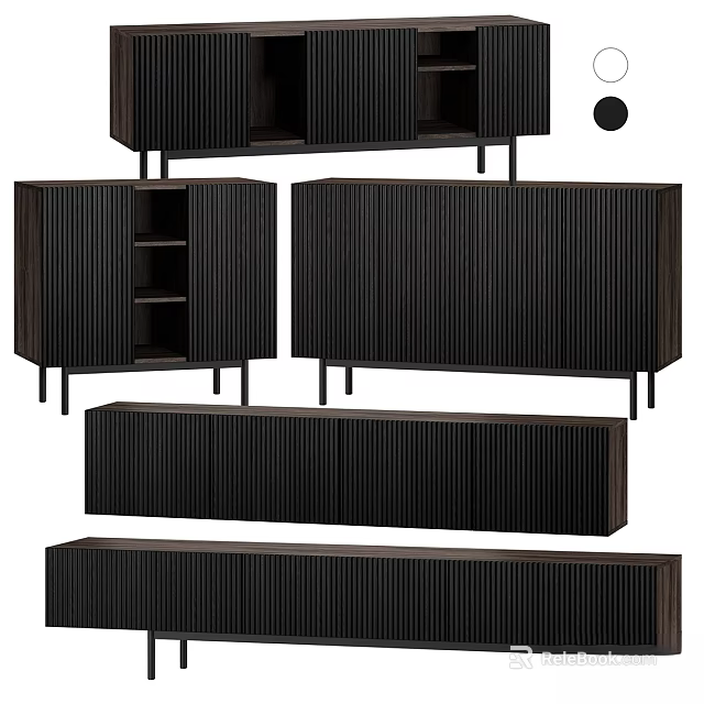 Modern Entryway Cabinet And Side Cabinet With Vertical Slat Design And Storage Space 3d model 