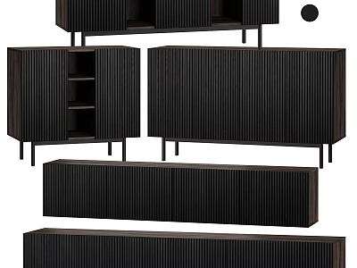 Modern Entryway Cabinet And Side Cabinet With Vertical Slat Design And Storage Space 3d model