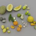 Fresh Assorted Fruits Collection Featuring Whole and Sliced Cantaloupe Limes Avocado and Oranges