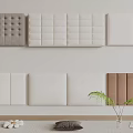 Modern Upholstered Wall Panels In Gray White Brown With Cushion Plant And Magazine