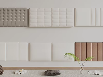 Modern Upholstered Wall Panels In Gray White Brown With Cushion Plant And Magazine 3d model