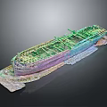 Wooden Shipwreck Model Display With Green Purple Hull And Rocky Wave Base