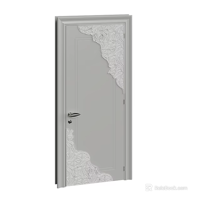 Gray Swing Door With Intricate Carved Decorative Design For Modern Home Interior 3d model 