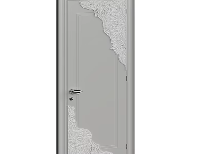 Gray Swing Door With Intricate Carved Decorative Design For Modern Home Interior 3d model
