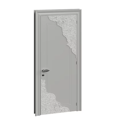 Gray Swing Door With Intricate Carved Decorative Design For Modern Home Interior 3d model