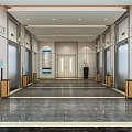 Modern Elevator Hallway With Spacious Layout Marble Floor And Side Elevator Doors 3d model