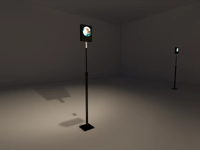 Black Floor Standing Decorative Lamps With Round Light Panels In Empty Room 3d model